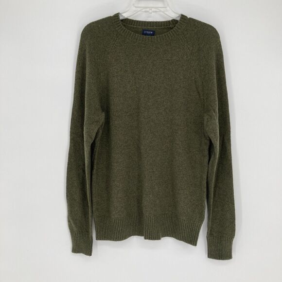 J Crew Lambswool Blend Crewneck Sweater Mens MEDIUM Olive Green Preppy Academia - Picture 1 of 9